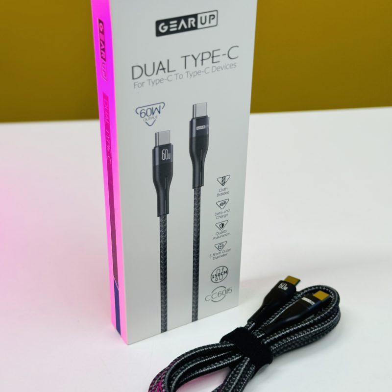 GearUP CC6015 Type-C to C 60W PD Fast Charging & Data Cable – 1.5m